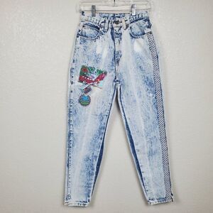 Vintage 90s Zena Acid Washed Bleached Patchwork New Directions Denim Blue Jeans